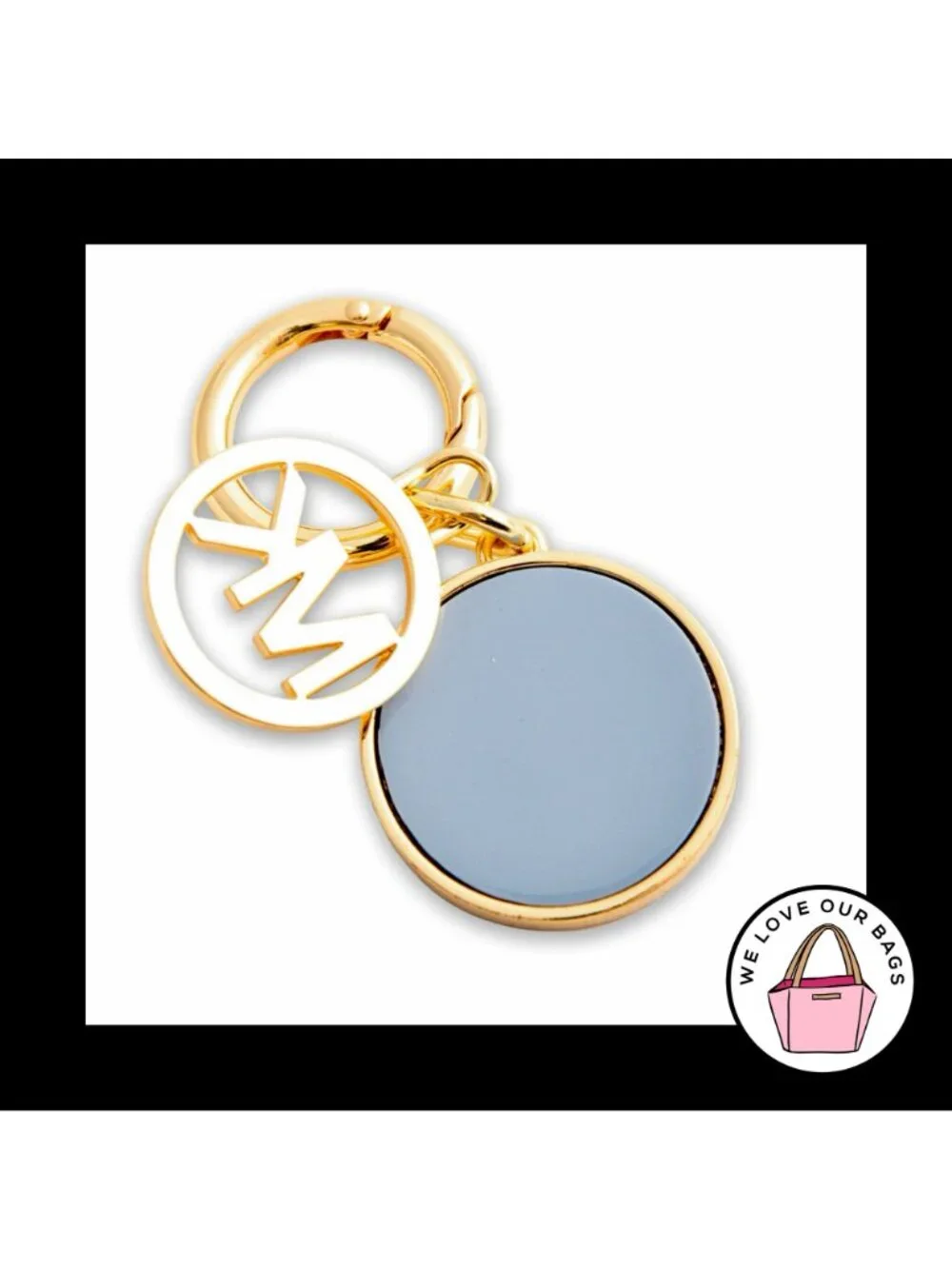 MICHAEL KORS Blue Swing Medallion Gold Brass Bag Charm Hang Tag Keychain Fob